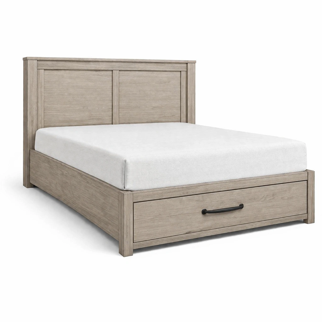 Cama con almacenamiento de madera con cajón beige-FURNFARA