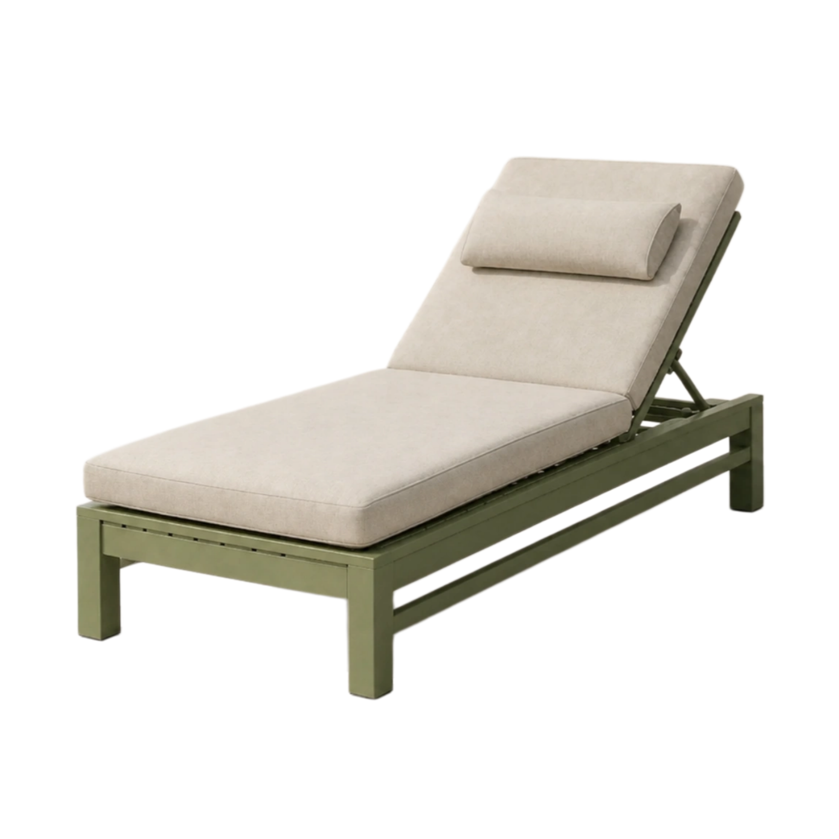Tumbona de jardín de aluminio verde con cojín beige-FURNZORAE