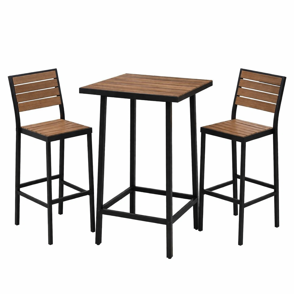 Juego de bar de madera y metal con mesa alta y 2 sillas-LIVLIVOZ