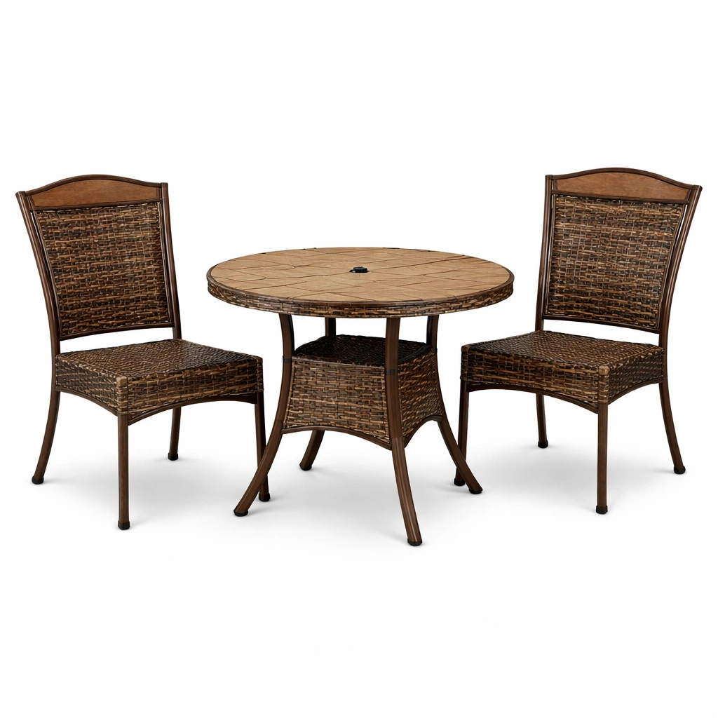 Juego de comedor exterior de acero y ratán-LIVLIVOZ