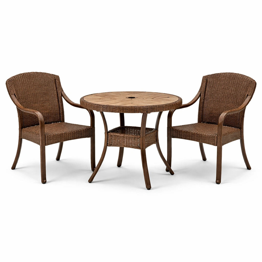 Juego de comedor exterior de ratán y metal marrón-LIVLIVOZ