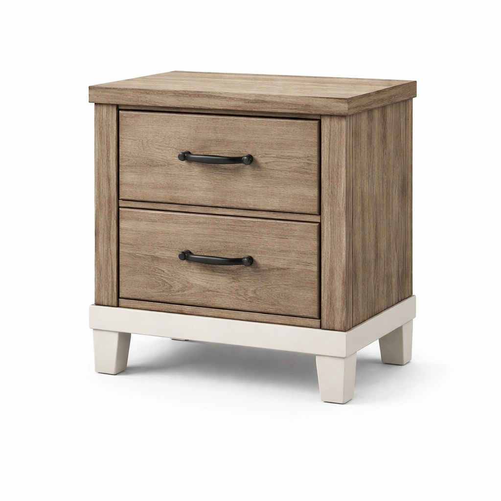 Mesita de noche de madera de roble con 2 cajones-LIVLIVOZ