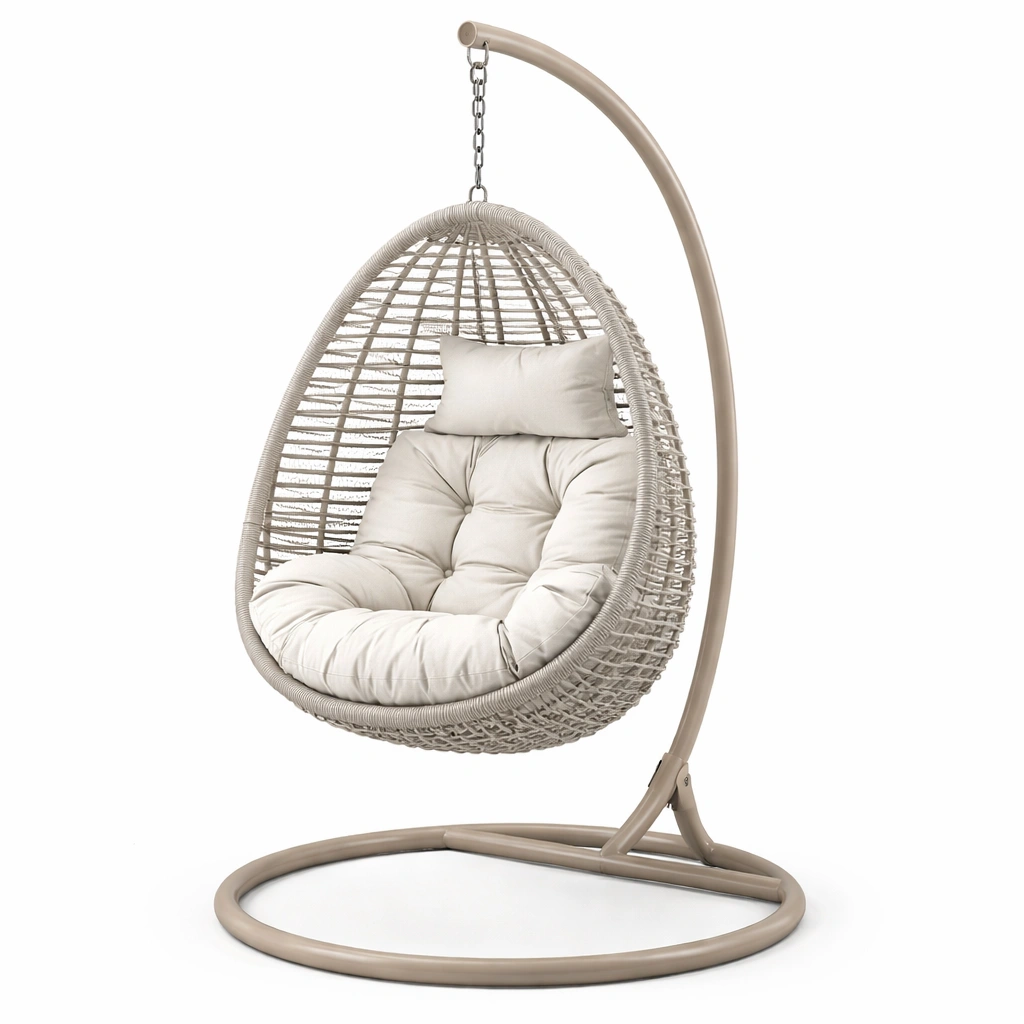 Silla colgante de ratán sintético beige con cojín de algodón-LIVLIVOZ