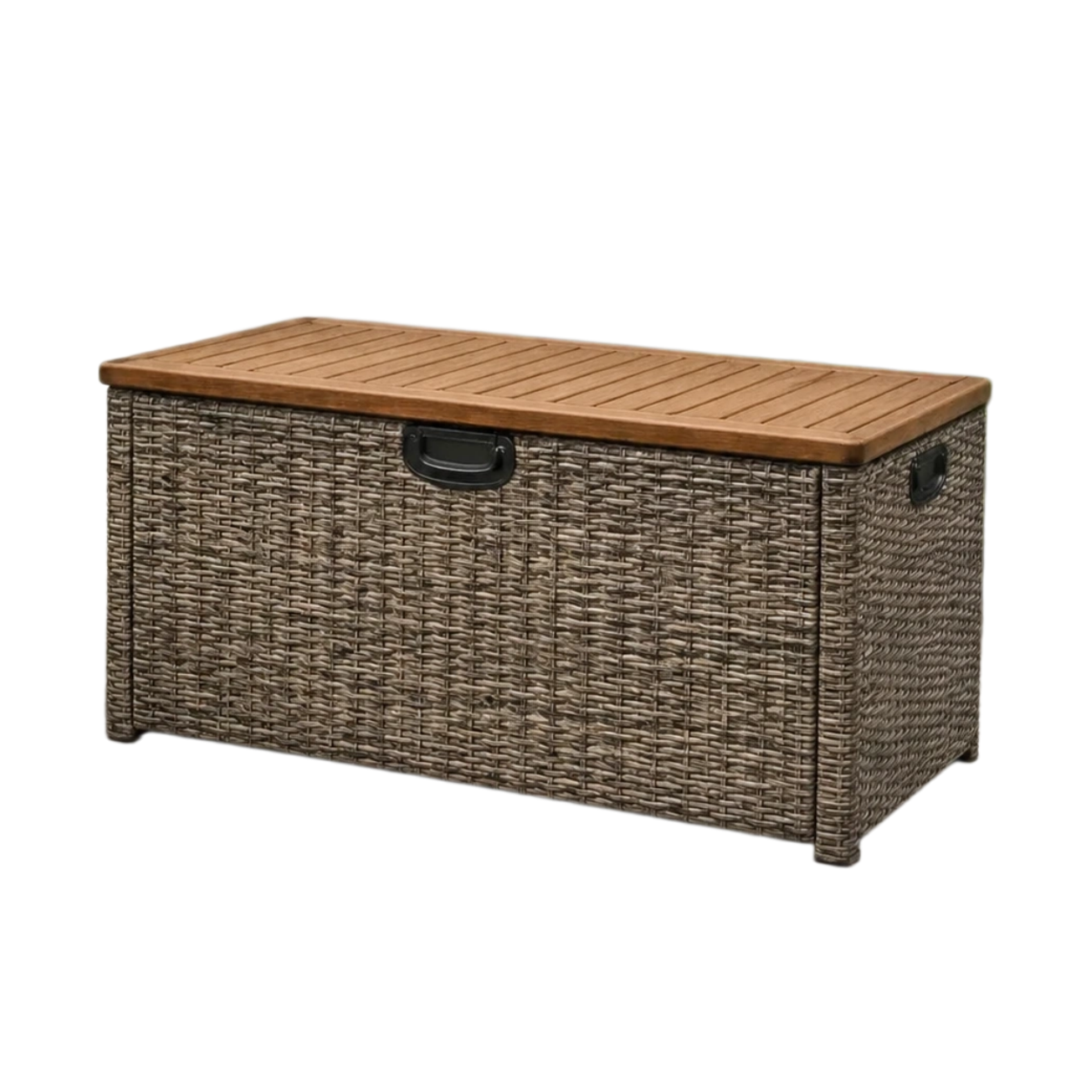 Arcón de almacenamiento para jardín de ratán marrón con tapa de madera-ROOMZERAE