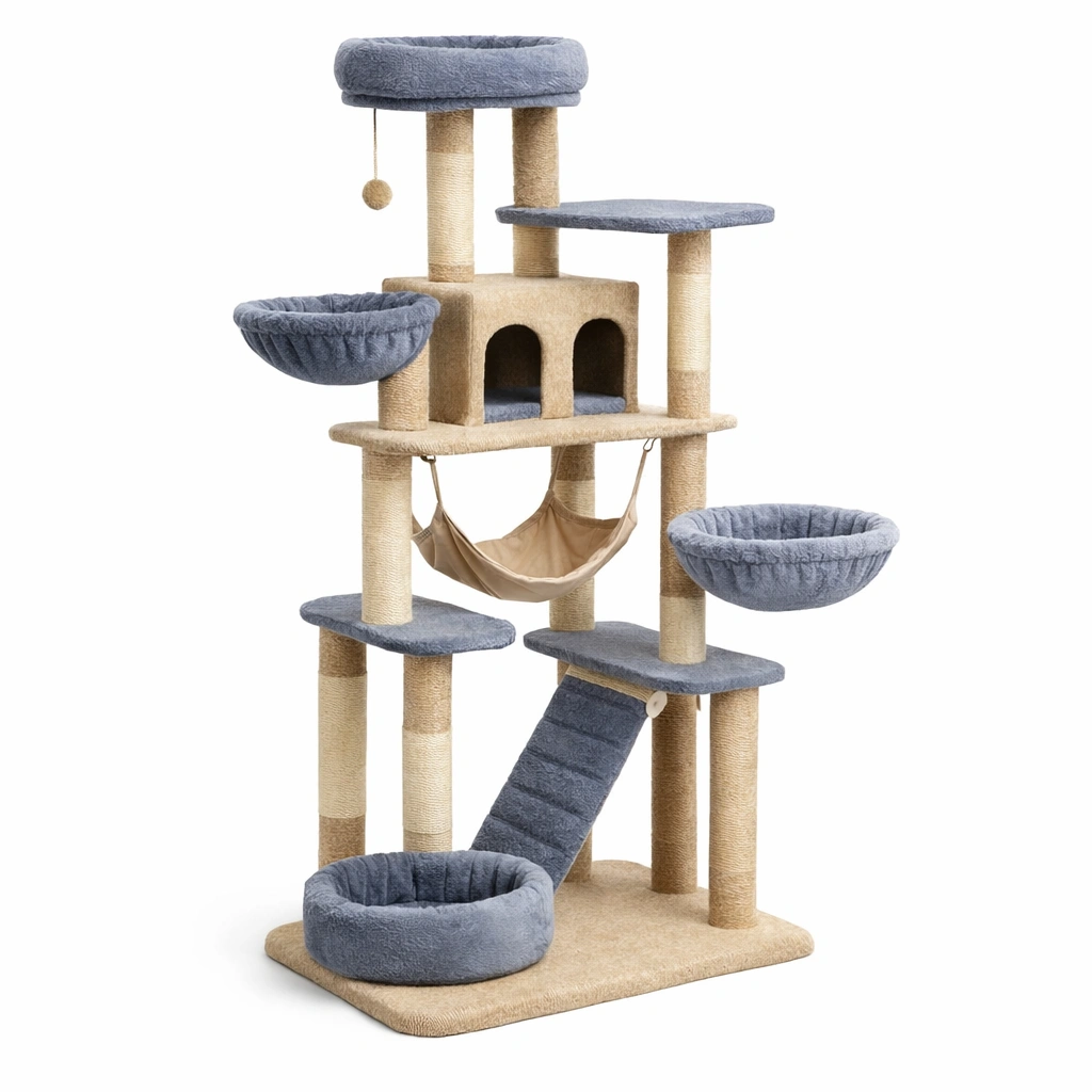Árbol para gatos con sisal y felpa poliéster azul beige-Homdexa