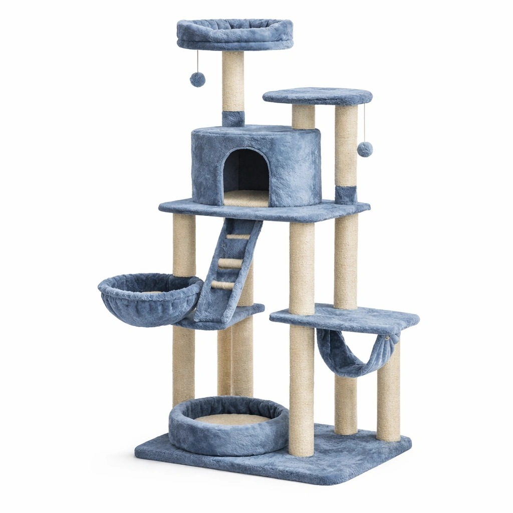 Árbol para gatos de MDF azul con rascadores de sisal-Homdexa
