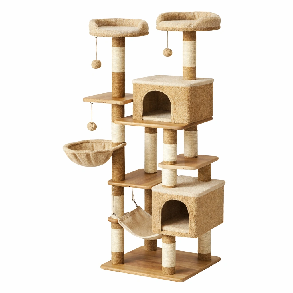 Árbol para gatos de MDF y felpa beige-Homdexa