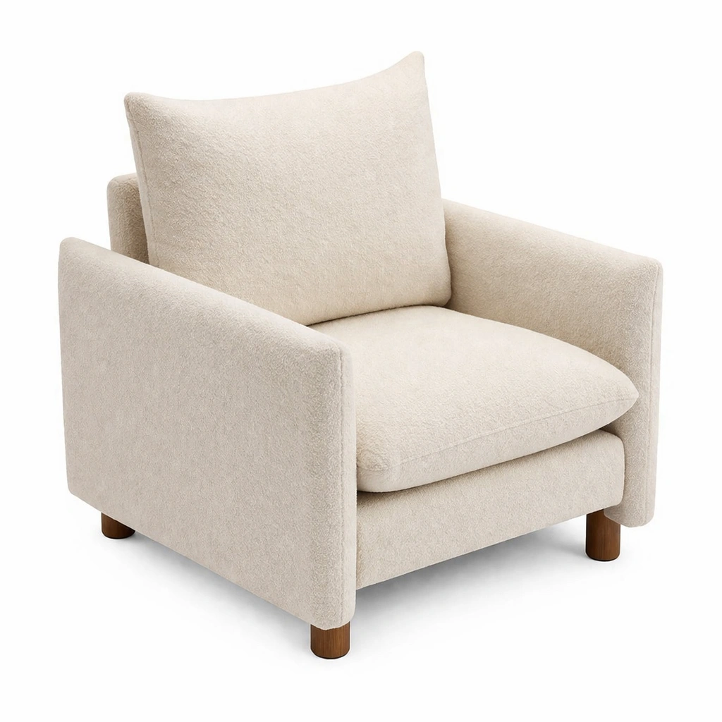 Sillón de madera y algodón beige-Homdexa