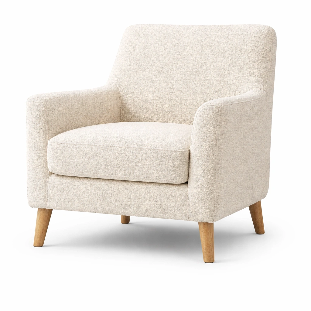 Sillón de poliéster beige con patas de madera de haya-Homdexa