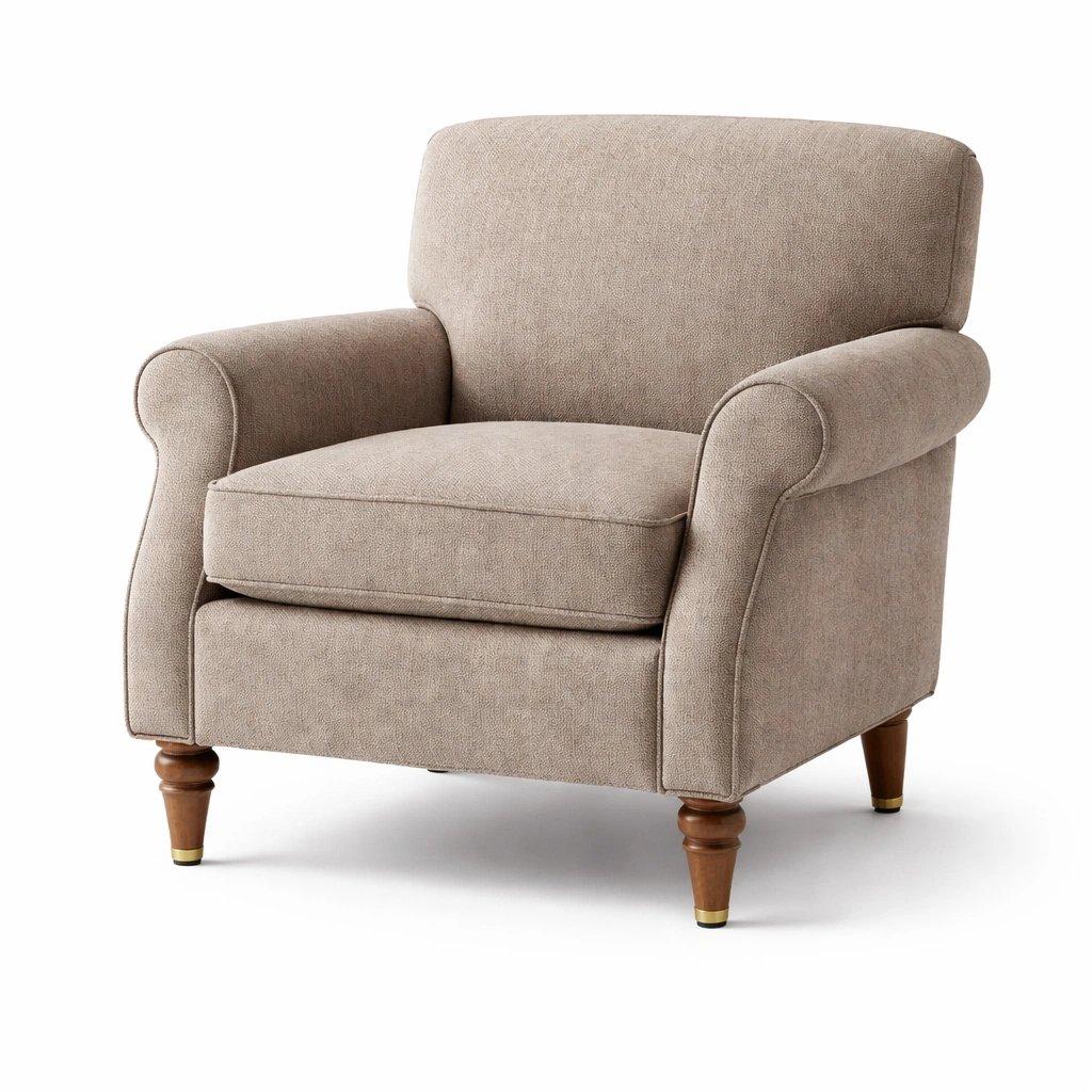 Sillón de lino beige con patas de madera-Homdexa