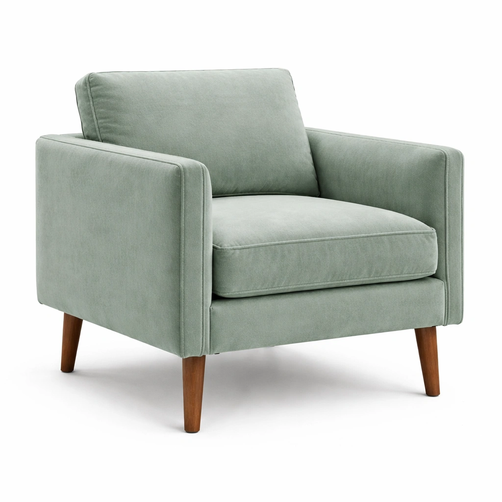 Sillón de tela de poliéster verde con patas de madera maciza-Homdexa
