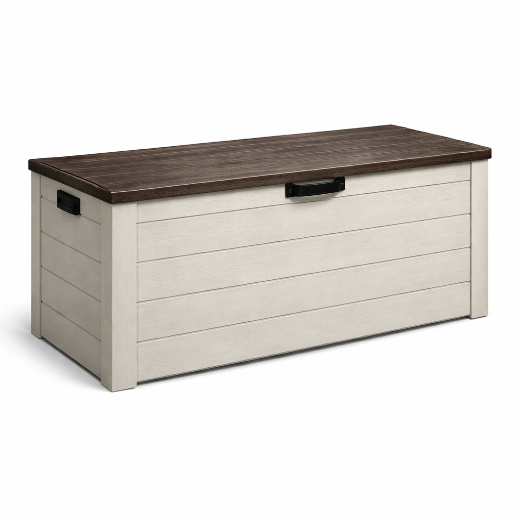 Arcón de almacenamiento para jardín de madera blanco marrón 120x45x55 cm-Homdexa