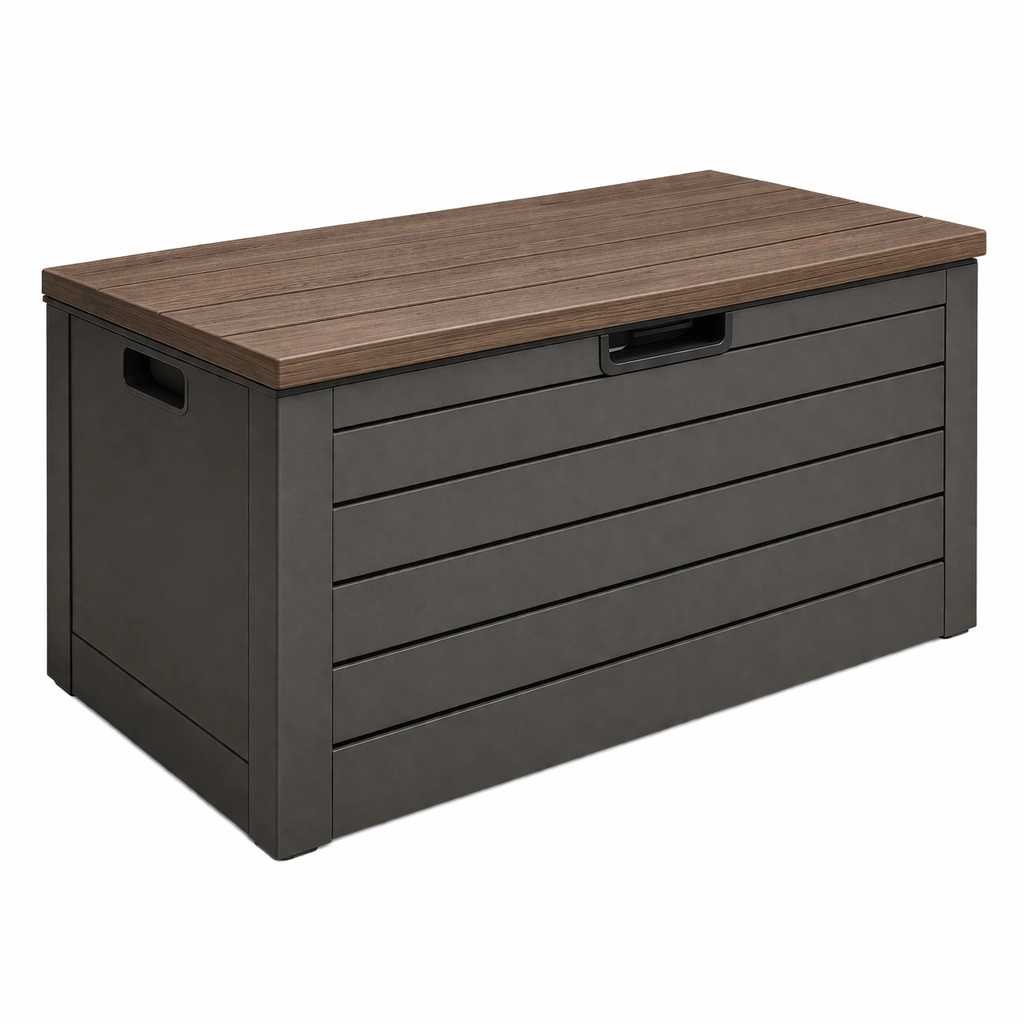 Arcón de almacenamiento para jardín de resina y madera compuesta gris marrón-Homdexa