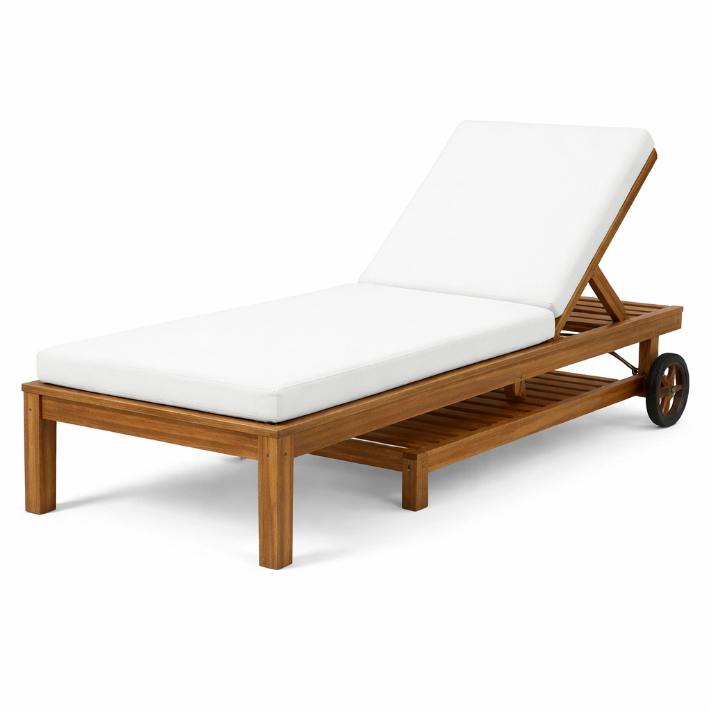 Tumbona de madera con cojín blanco ajustable-Homdexa