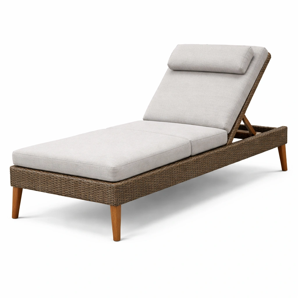Tumbona de ratán sintético y madera de acacia con cojines gris claro-Homdexa