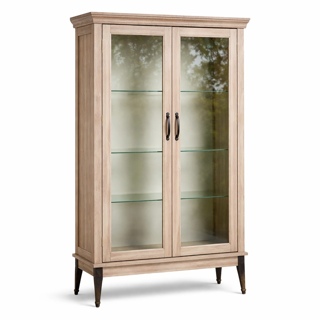 Vitrina de roble con puertas de vidrio templado-Homdexa