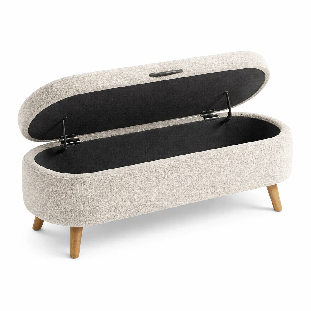 Banco con almacenamiento de tela de poliéster con patas de madera beige-Homdexa