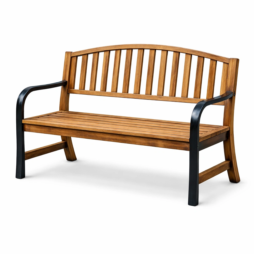 Banco de exterior de madera de acacia con brazos de hierro 120x57x85 cm-Homdexa