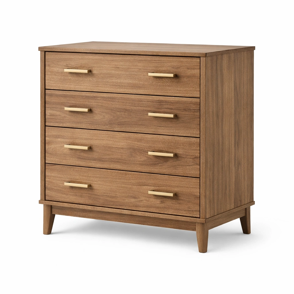 Cajonera de madera de roble marrón claro con 4 cajones-Homdexa
