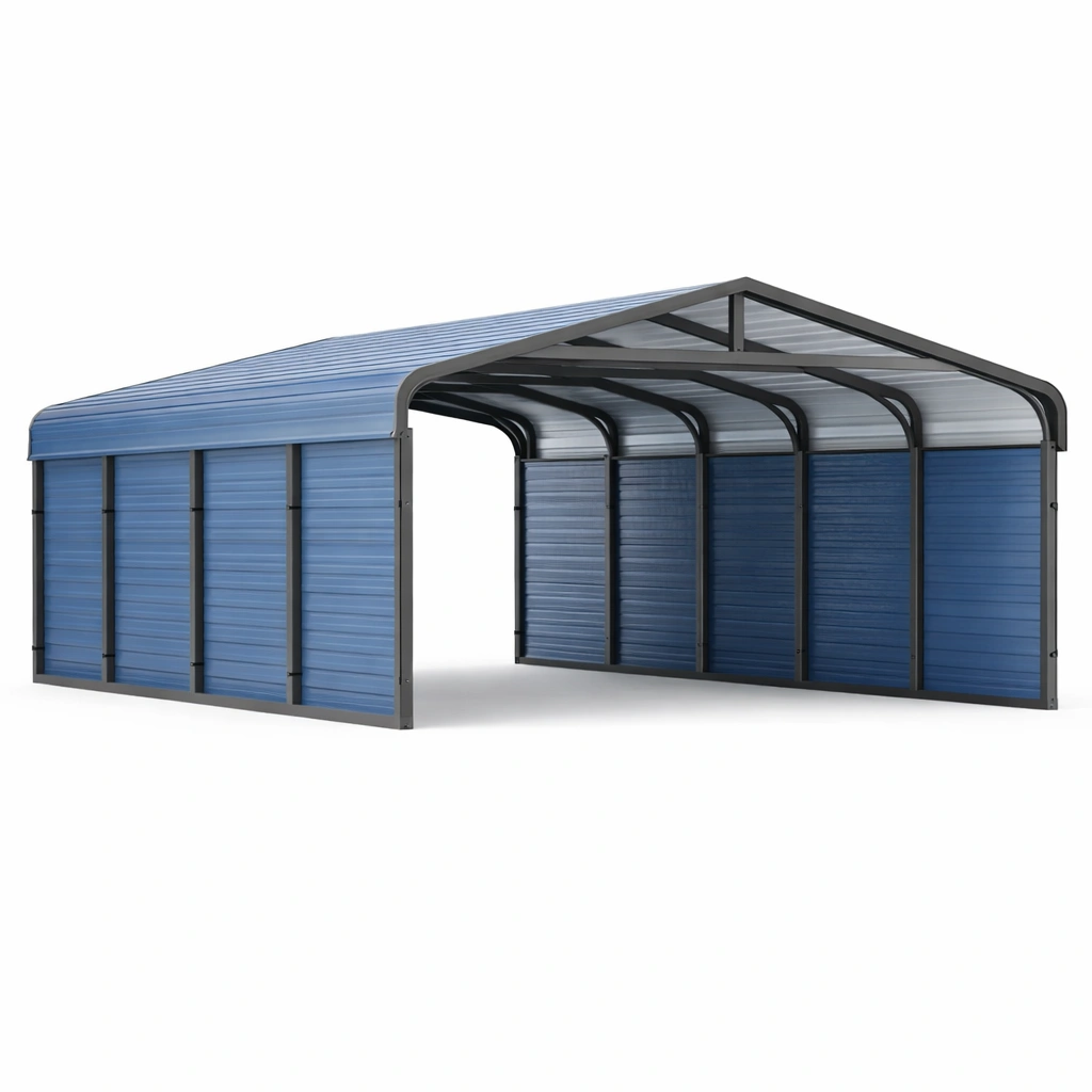 Cochera metálica de acero galvanizado azul 10x6x3 m-DECOPIRA