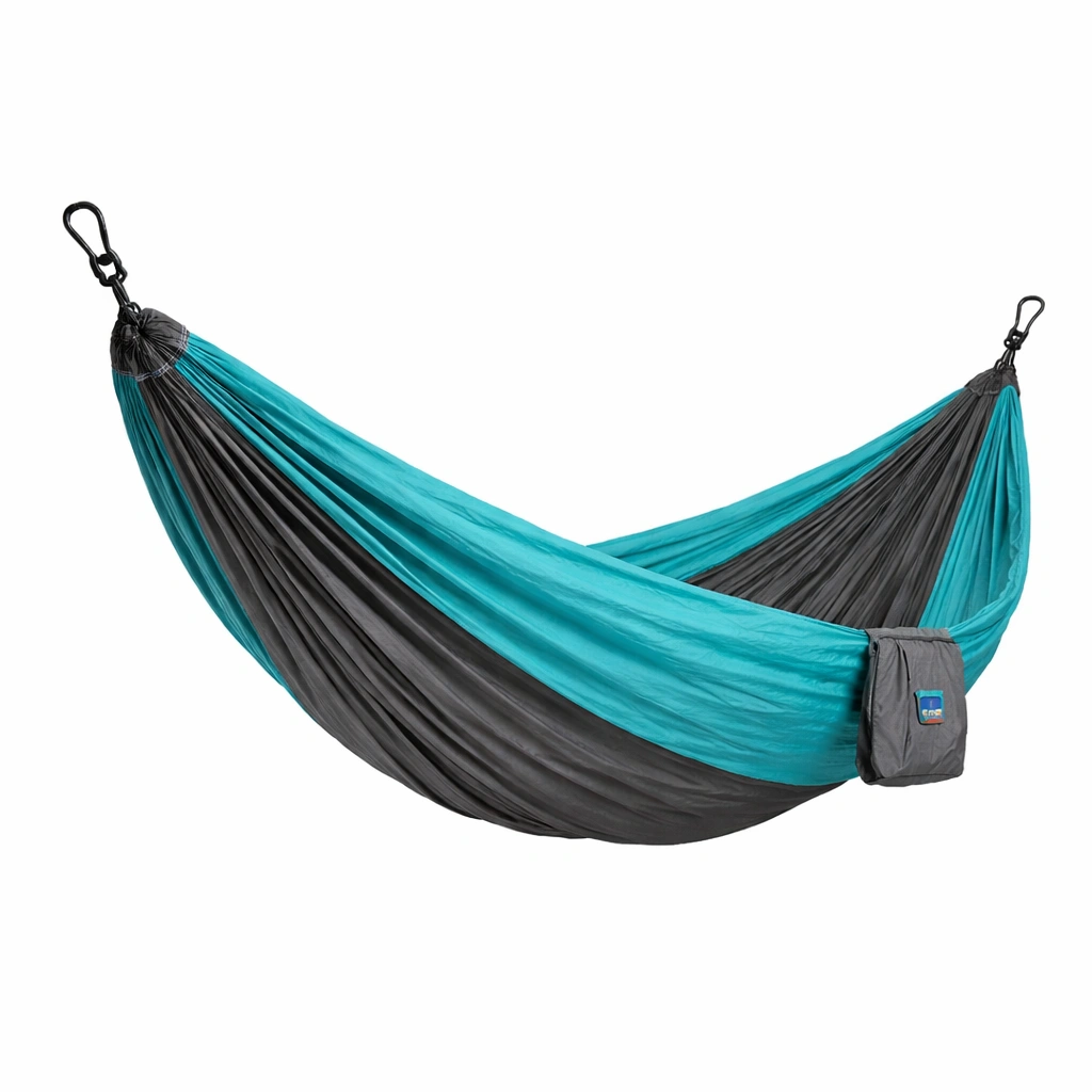 Hamaca de tela de paracaídas azul y gris para exteriores-DECOPIRA