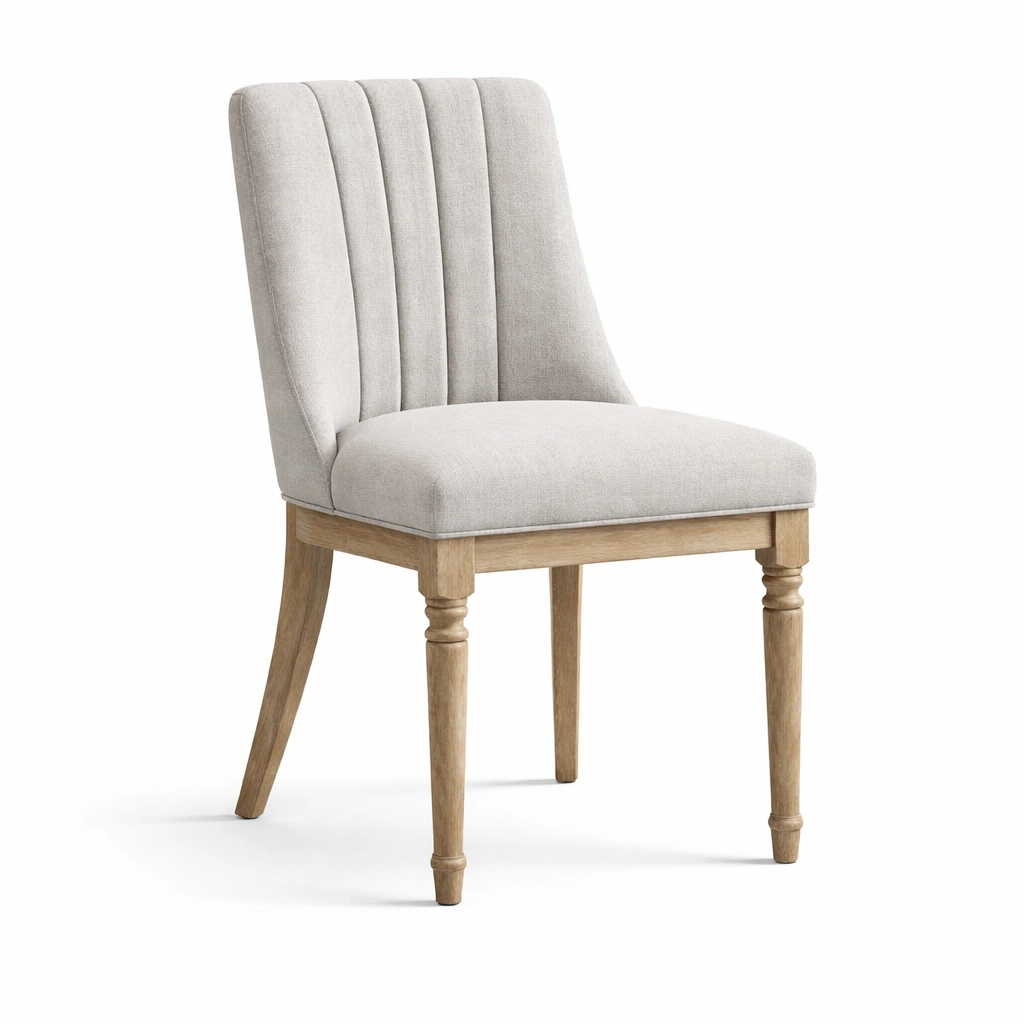 Sillas de comedor de lino gris claro con estructura de madera-DECOPIRA