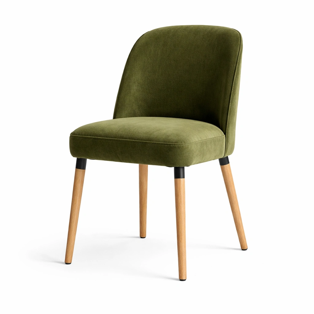 Sillas de comedor de terciopelo verde con patas de madera-DECOPIRA