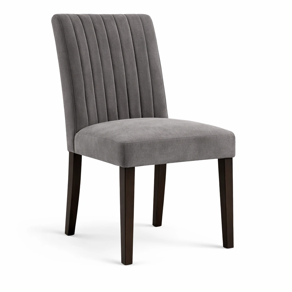 Sillas de comedor tapizadas en poliéster gris con estructura de madera-DECOPIRA