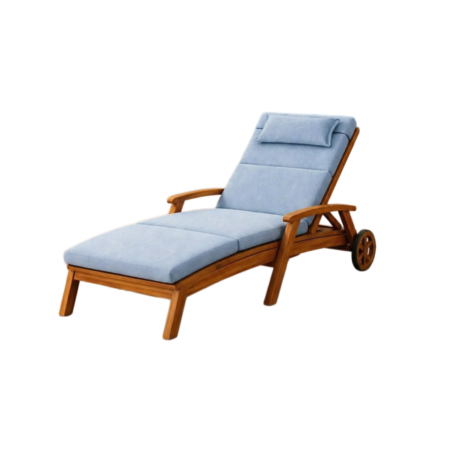 Tumbona de madera con cojín azul ajustable para exterior-Livziva