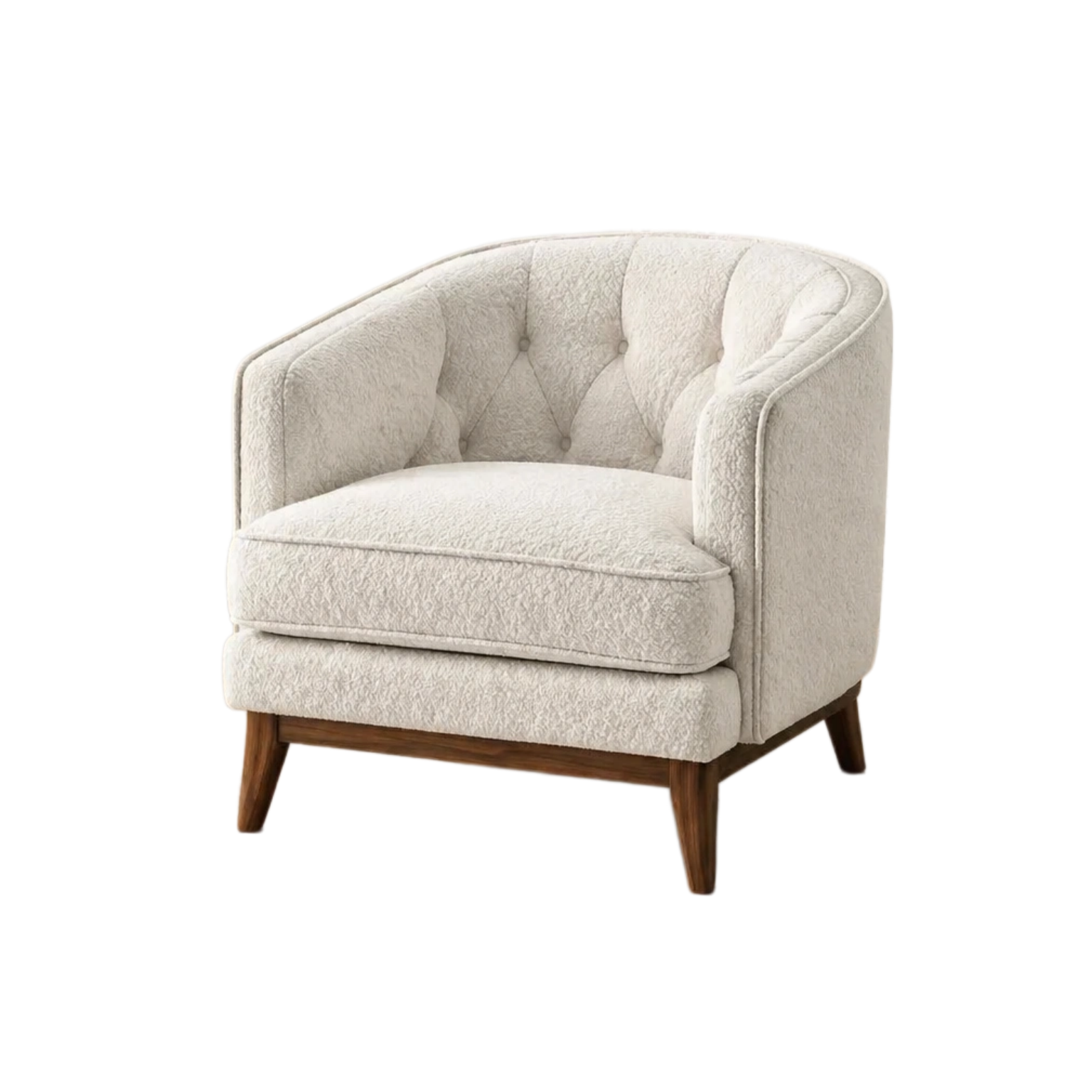 Sillón de tela bouclé blanco con estructura de madera-Livziva