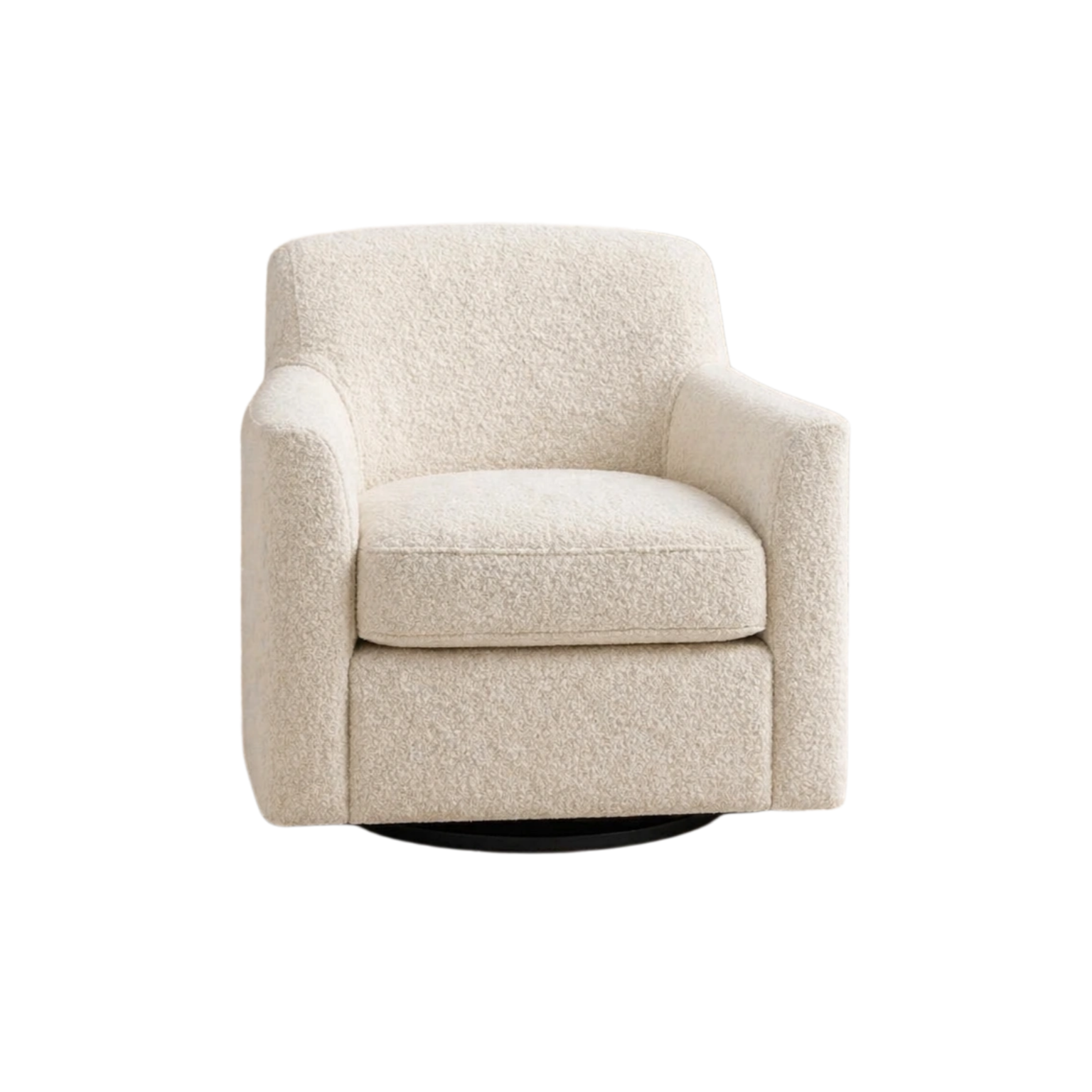 Sillón giratorio de bouclé beige con estructura de madera-Livziva