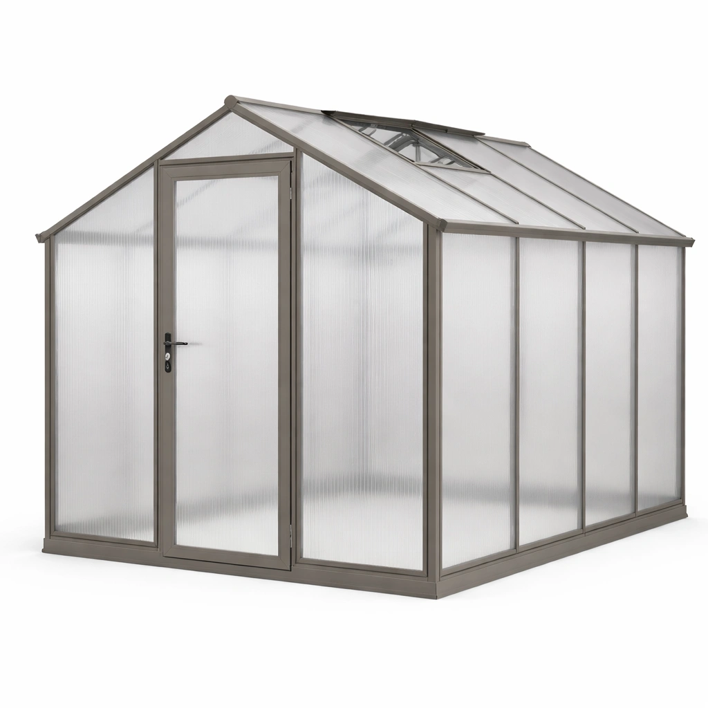 Invernadero de aluminio y policarbonato gris 250x185x195 cm-FURNUNIA