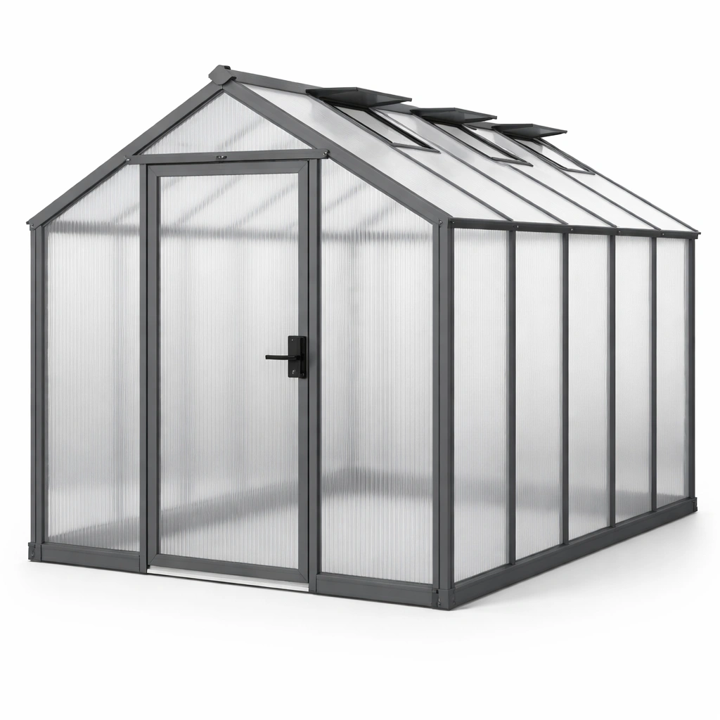 Invernadero de aluminio y policarbonato transparente gris-FURNUNIA