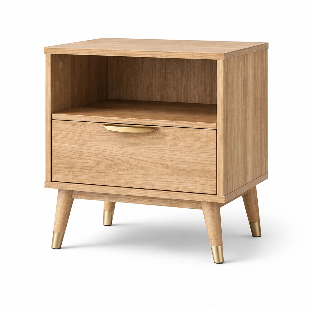 Mesita de noche de madera de roble con cajón-FURNUNIA