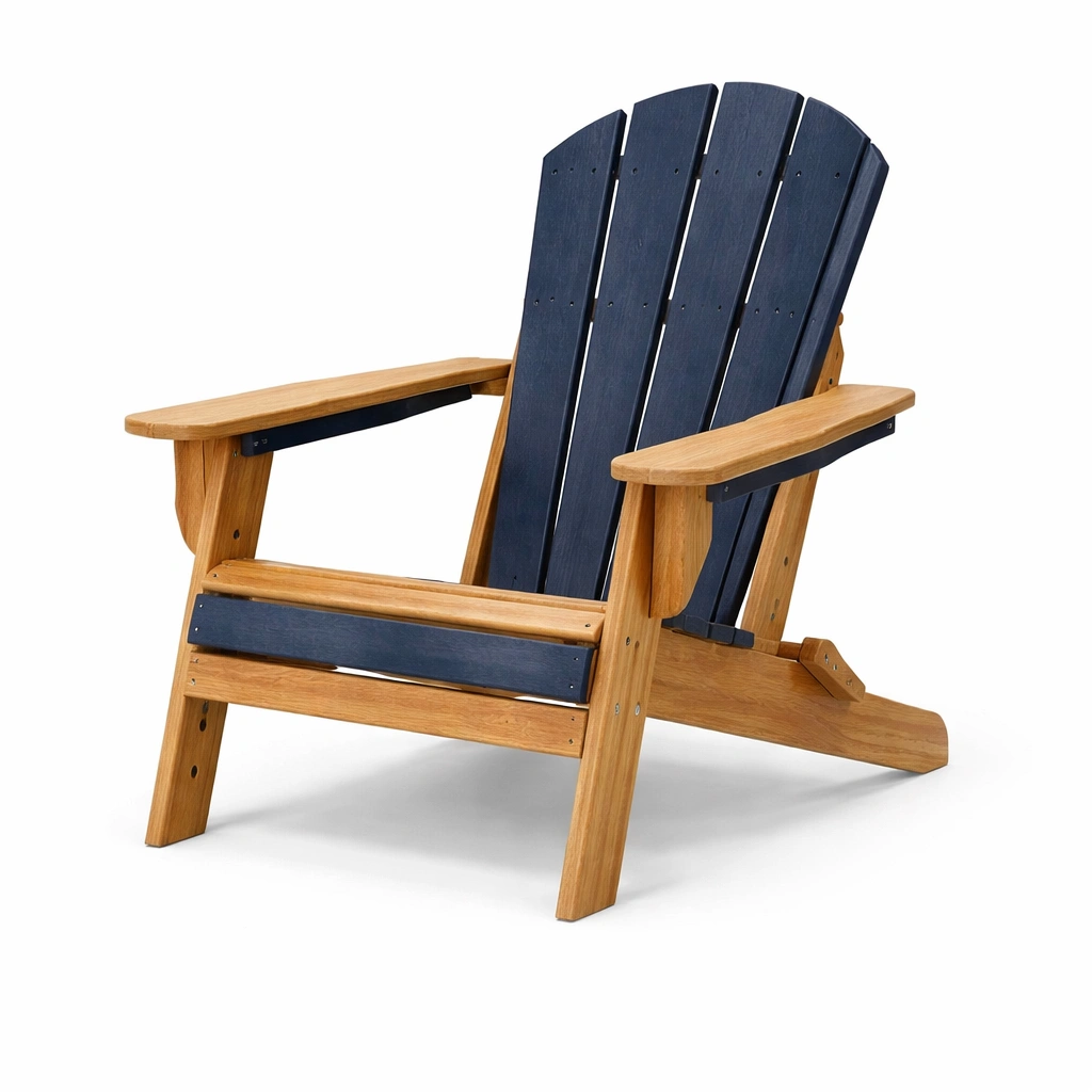 Silla Adirondack de madera y polietileno azul 93x76x93 cm-FURNUNIA