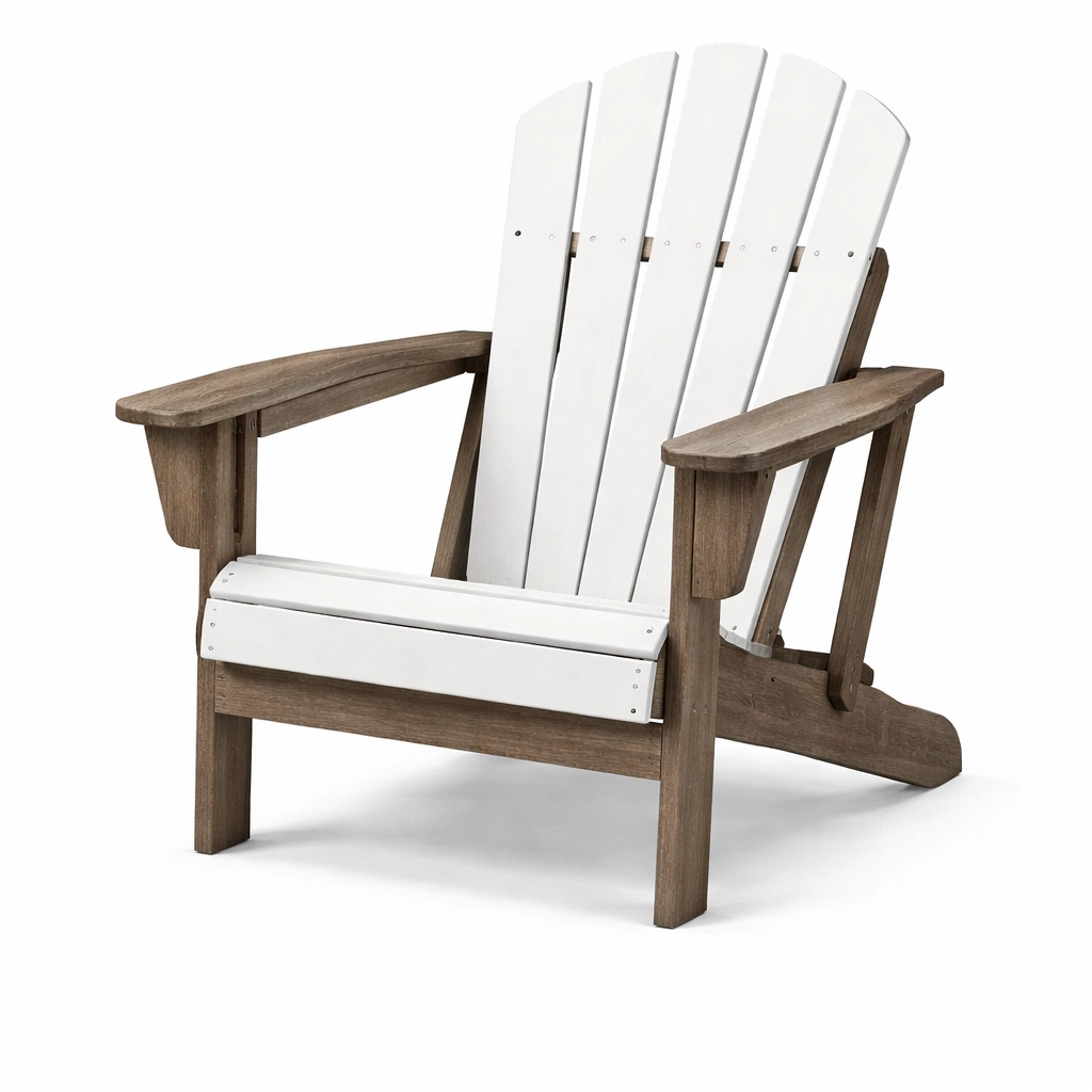 Silla Adirondack de madera y plástico blanco para exterior-FURNUNIA