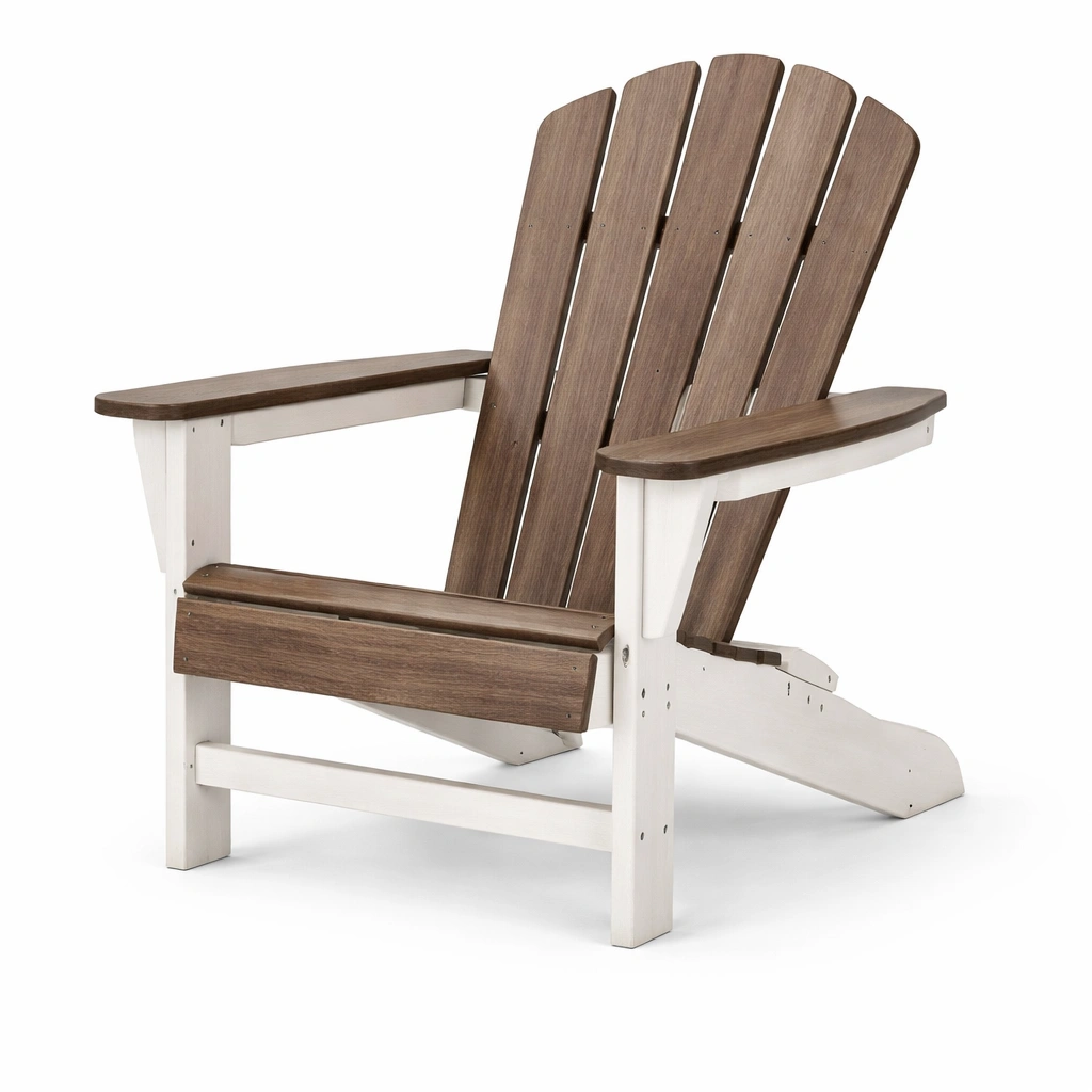 Silla Adirondack de madera marrón y blanca para exterior-FURNUNIA