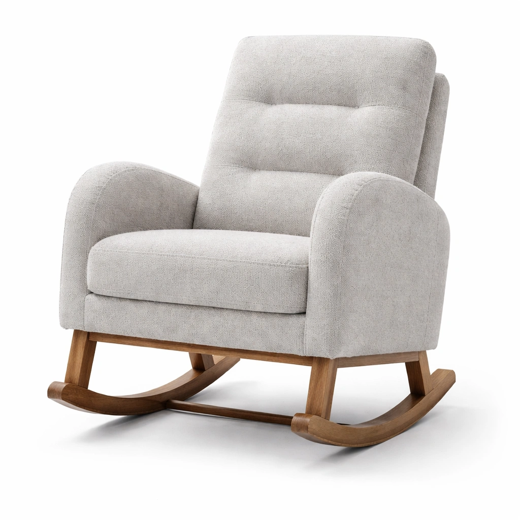 Silla mecedora de madera y tela de poliéster gris-FURNUNIA
