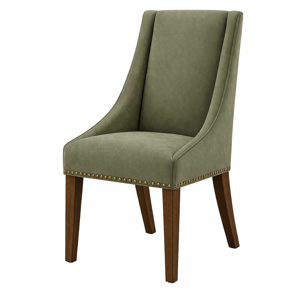 Sillas de comedor de madera y tela de poliéster verde-FURNUNIA