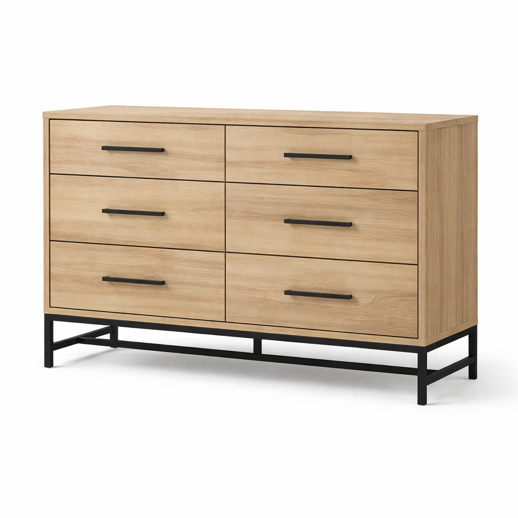 Cajonera de madera de roble y metal negro con 6 cajones-FURNUNIA