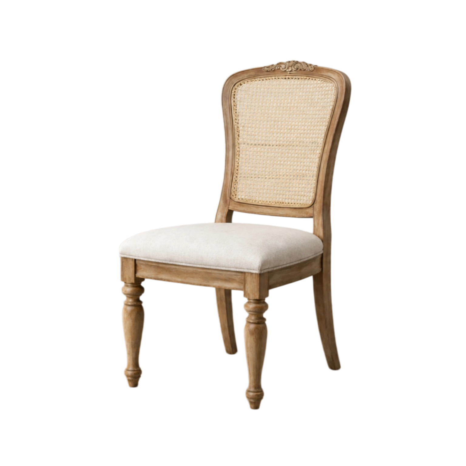 Sillas de comedor de madera con respaldo de ratán y asiento de lino-FURNUNIA