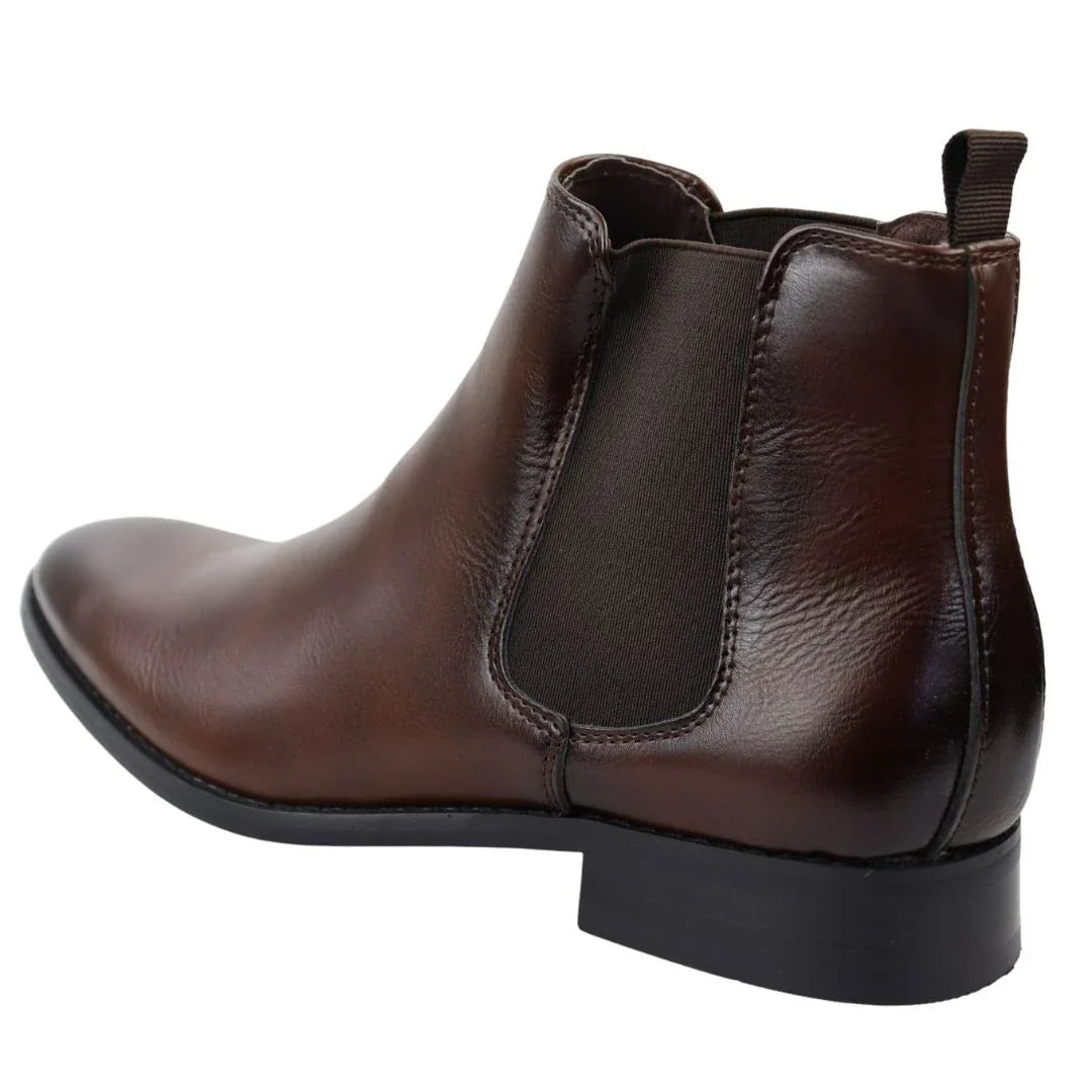 Brown Leather Slip-on Ankle Boots