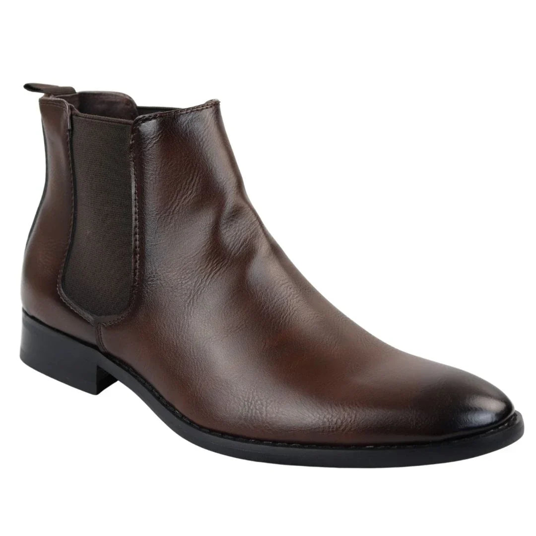 Brown Leather Slip-on Ankle Boots