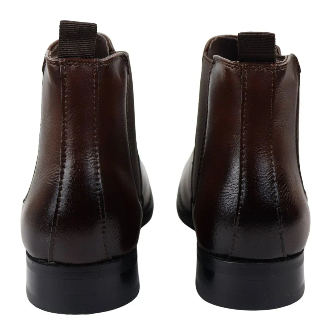 Brown Leather Slip-on Ankle Boots