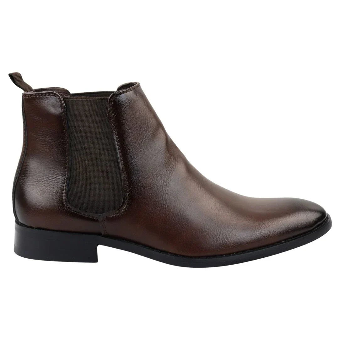 Brown Leather Slip-on Ankle Boots