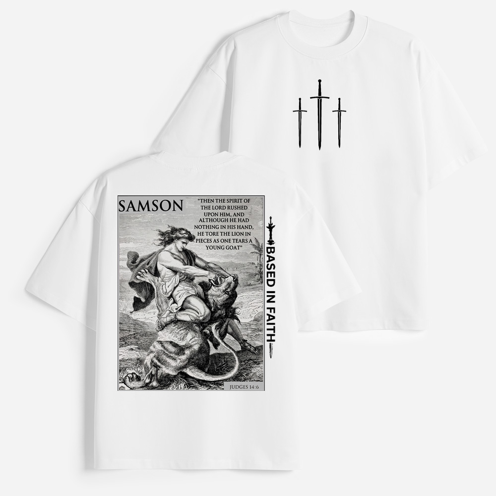 Samson and Lion Christian Heavy Elbow-Sleeve T-Shirt