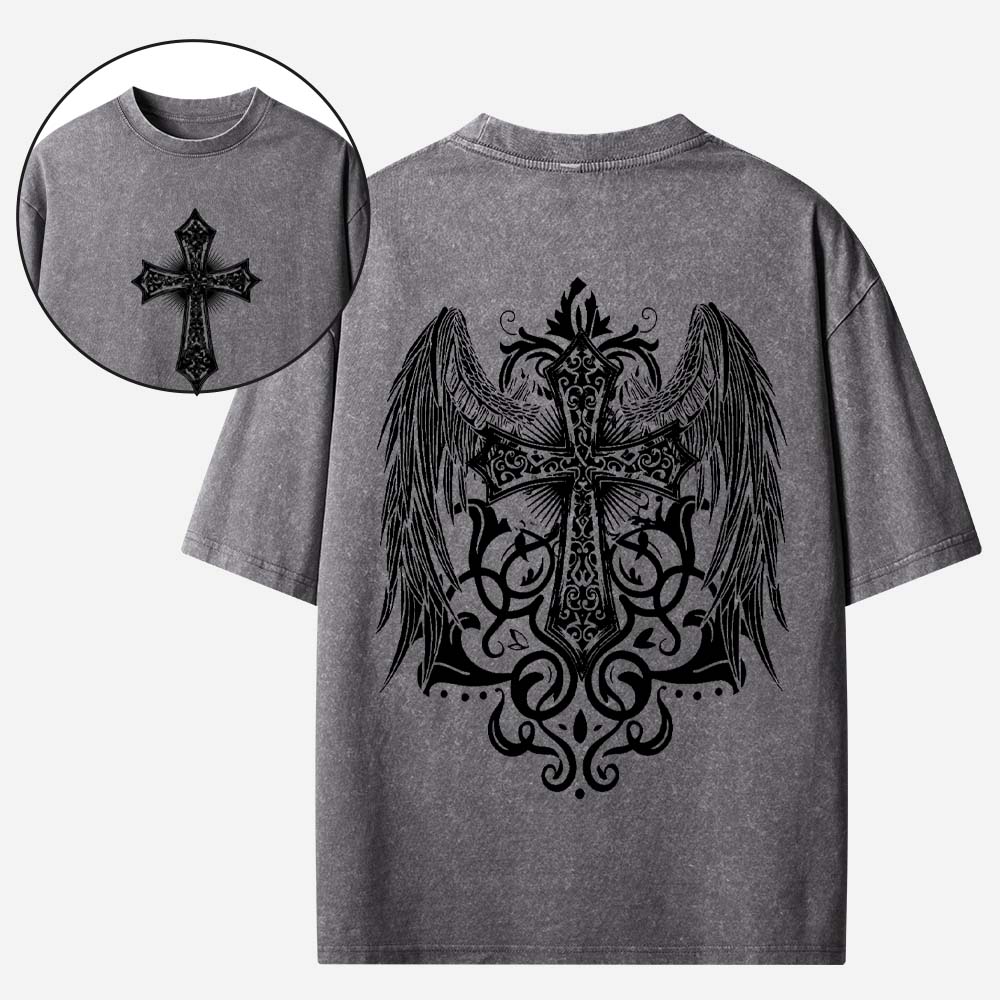 Cross and Wing Christian Washed T-Shirt