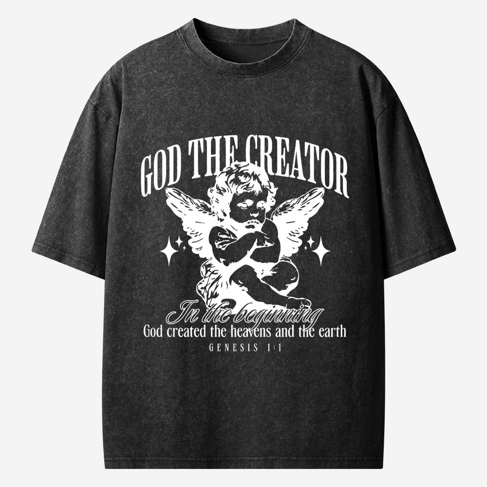 Retro God The Creator Christian Washed T-Shirt