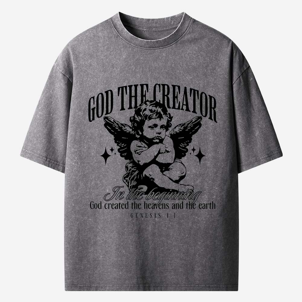 Retro God The Creator Christian Washed T-Shirt