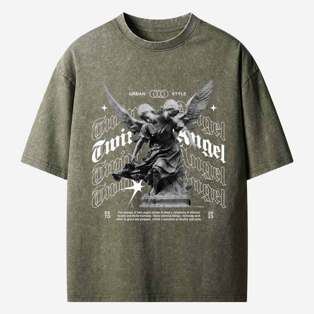 Twin Angels Christian Washed T-Shirt